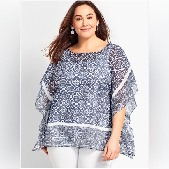 TALBOTS Floral Scroll Poncho Top Large/XL - Picture 1 of 8